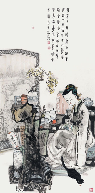 云霁月明疏影小 读书犹记十年前 138cm×69cm 纸本 2014年 云霁月明疏影小 读书犹记十年前 138cm×69cm 纸本 2014年
