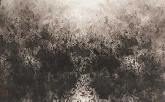 陆春涛,荷塘·2015No.077,57×91cm,纸本水墨,2015