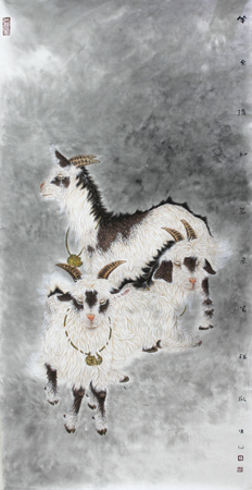 《羊至呈祥》136×68cm 《羊至呈祥》136×68cm