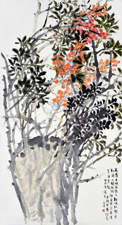 道金平作品16《花发朱明雨后天》90x180cm