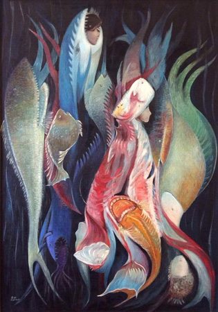 世界独创旋转油画（罗密欧与朱丽叶）105X150cm1997年 此画旋转欣赏可出现四幅不同画面。前无古人，后无来者