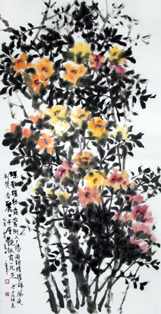 道金平作品99《丽日千层艳》68X138cm