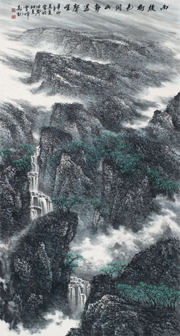 雨后树色润，山静瀑声喧 96cmX179cm