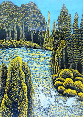 弯弯的小河,油印套色木刻79x56.5cm 弯弯的小河,油印套色木刻79x56.5cm