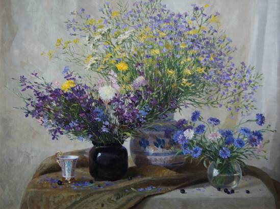 金娜•别兹波洛德赫《紫色的花》 油画 2015年 60-80cm