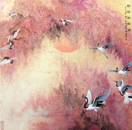 3.《朝阳瑞鹤图》当代帛画 3.《朝阳瑞鹤图》当代帛画