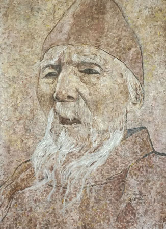世界独创拼贴油画《齐白石肖像》78×108cm 2016年。此画用擦油画笔废弃的颜料纸待凉干后拼贴成画,近看乱糟糟,远看酷似油画,别有油画风味。 世界独创拼贴油画《齐白石肖像》78×108cm 2016年。此画用擦油画笔废弃的颜料纸待凉干后拼贴成画,近看乱糟糟,远看酷似油画,别有油画风味。