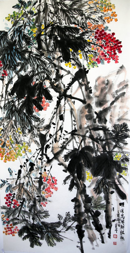 道金平作品《明目乌须解饥热》68×138cm 2017年