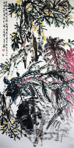 道金平作品《月待圆时花正好》68×138cm 2017年