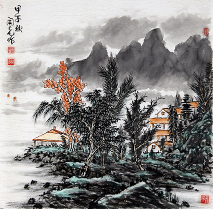 《山水》68cm×68cm
