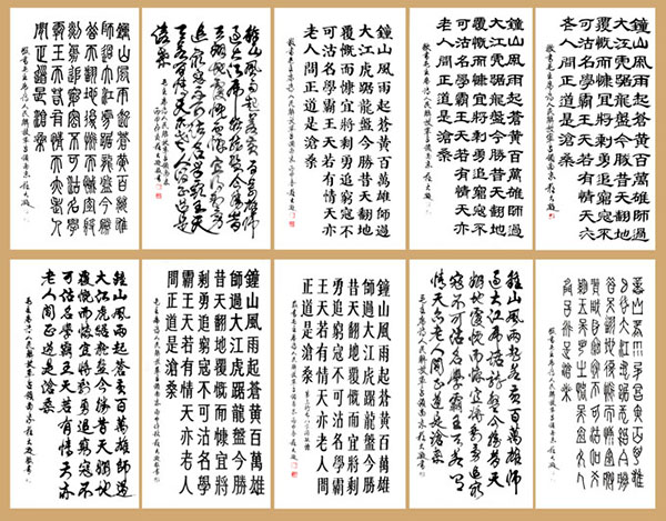 十种书体写《钟山风雨起》 十种书体写《钟山风雨起》