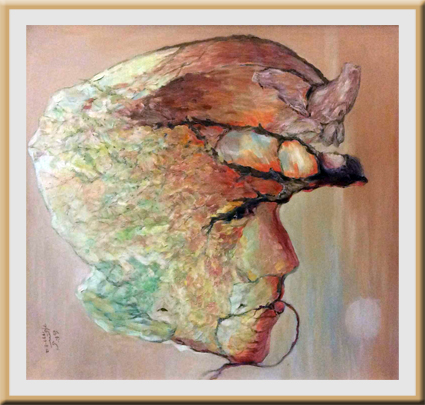 世界独创旋转油画（昭君出塞）85×85cm 1997年。此画旋转欣赏可出现四幅不同画面，属世界画界绝品。前无古人，后无来者。