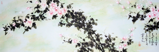月月花色如夢 晨旭猶見嬌姿 120×43cm