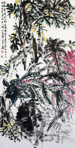 道金平作品《月待圆时花正好》68×138cm 2017年