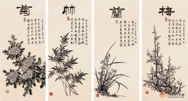 希少品 古美術 ランプ 梅蘭竹菊四面絵 年代物 激安アウトレット通販